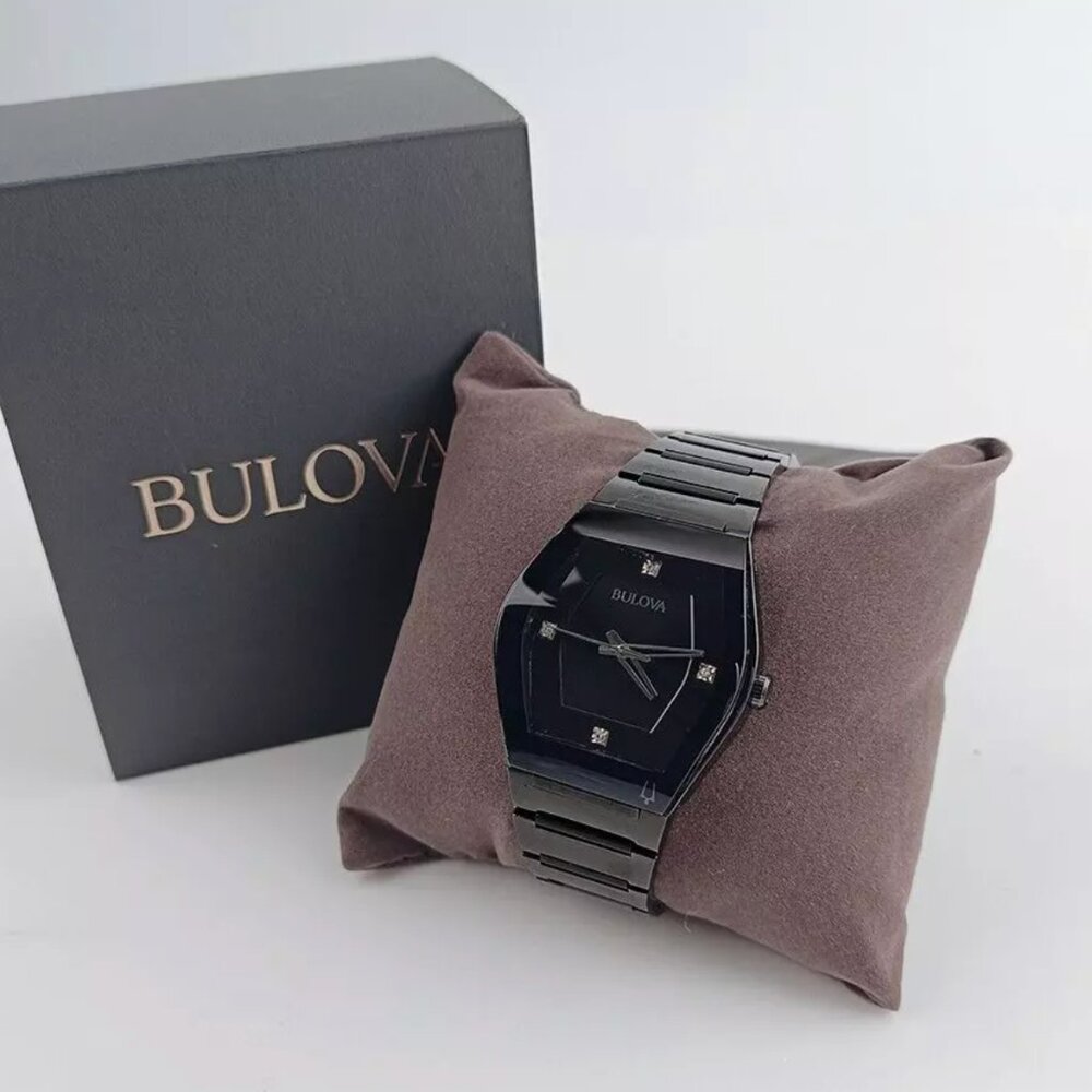 Bulova Mens 40mm Quartz Black Crystal Accent Stainless Steel Watch